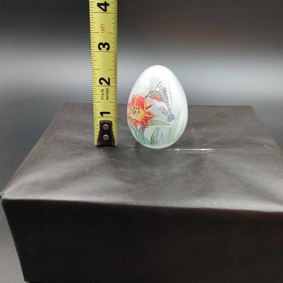 Vintage Reverse Hand Painted Glass Egg Hummingbird Flower - No Stand - Picture 7 of 7